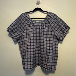 J.Crew V-Back Puff-Sleeve Textured Plaid Top – Size 16 - 0141